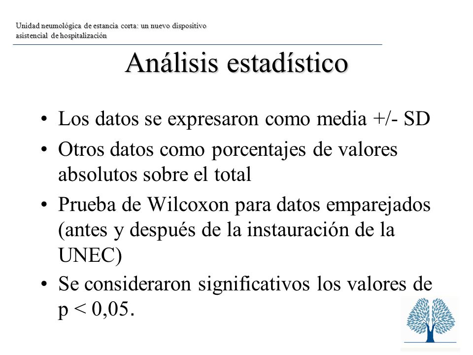 Análisis estadístico Los datos se expresaron como media +/- SD