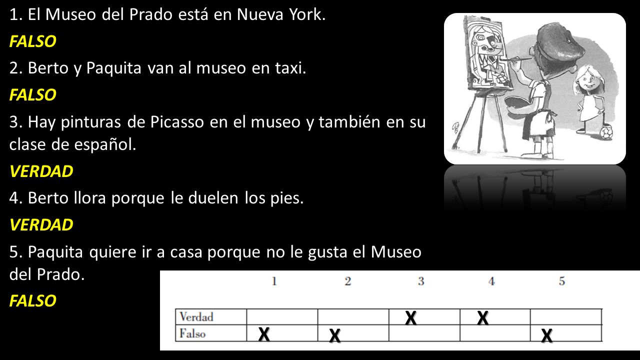X X X X X 1. El Museo del Prado está en Nueva York. FALSO