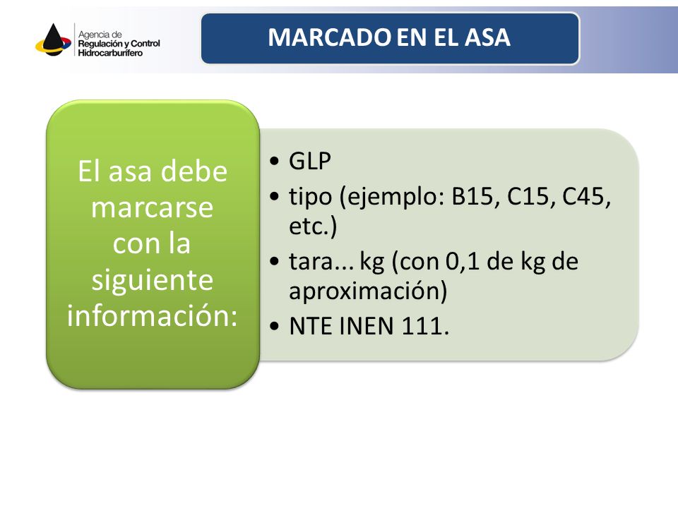 El asa debe marcarse con la siguiente información: