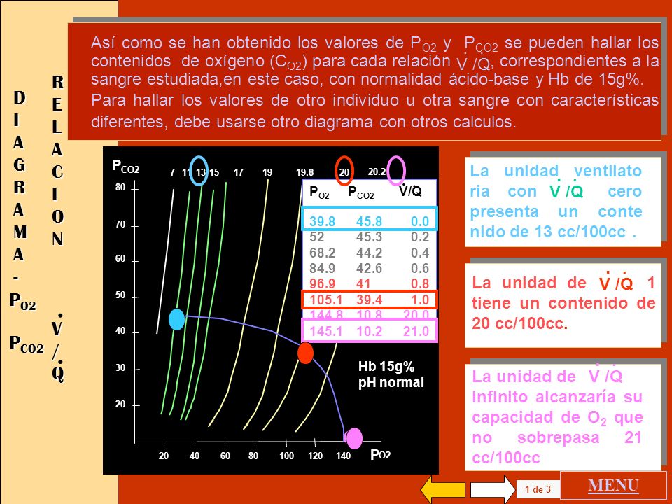 . . . RELACION DIAGRAMA . - V / Q . PO2 PCO2 .