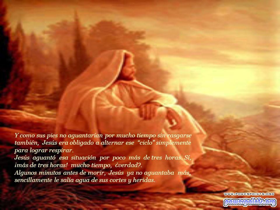 Y como sus pies no aguantarían por mucho tiempo sin rasgarse también, Jesús era obligado a alternar ese ciclo simplemente para lograr respirar.