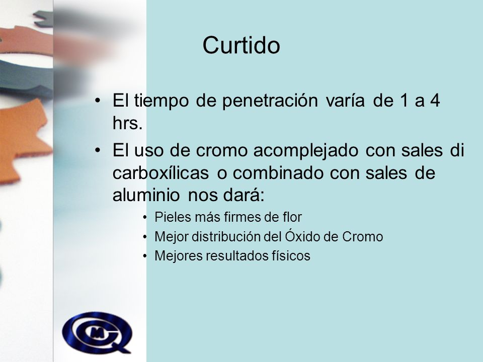 Curtido El tiempo de penetración varía de 1 a 4 hrs.