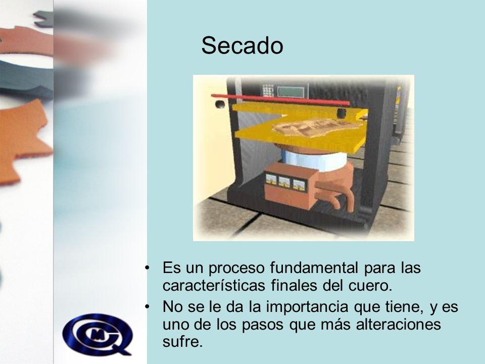 Secado Es un proceso fundamental para las características finales del cuero.