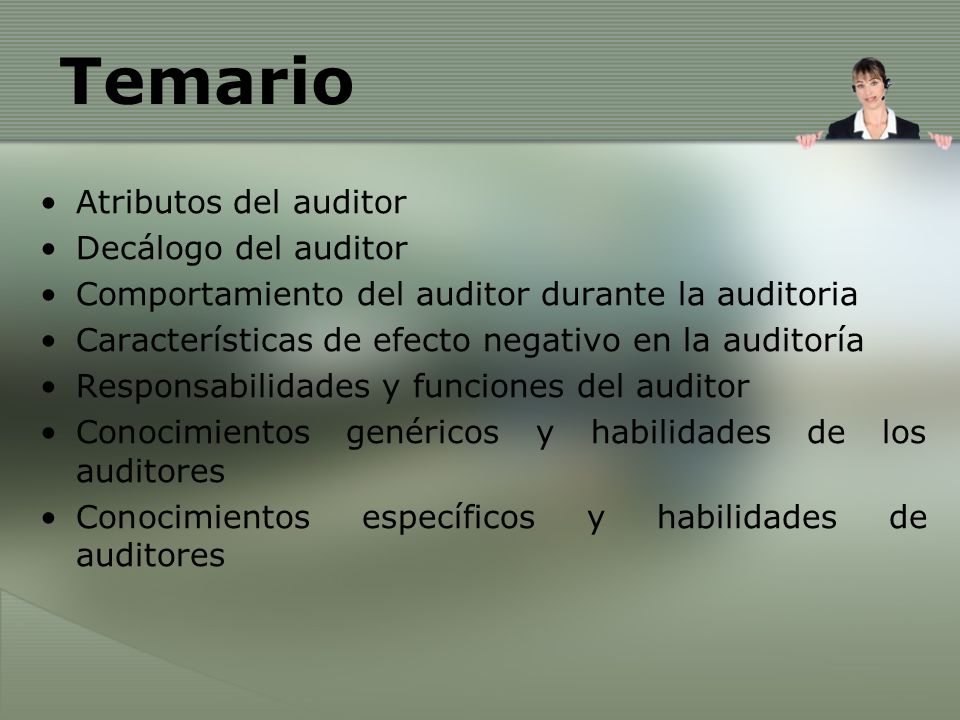 Temario Atributos del auditor Decálogo del auditor