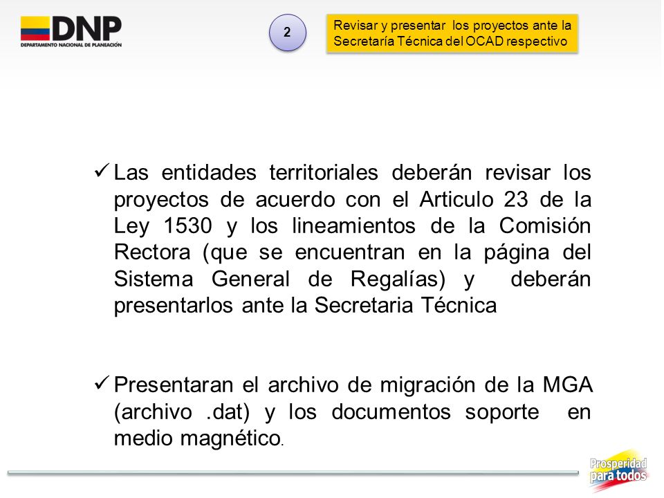 2 Revisar y presentar los proyectos ante la Secretaría Técnica del OCAD respectivo.