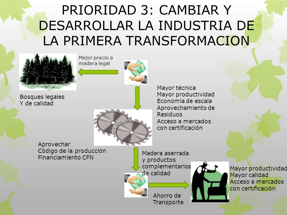 PRIORIDAD 3: CAMBIAR Y DESARROLLAR LA INDUSTRIA DE LA PRIMERA TRANSFORMACION