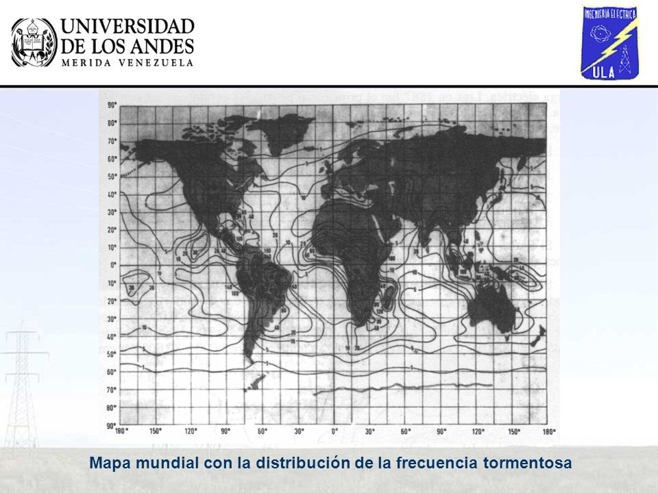Mapa mundial con la distribución de la frecuencia tormentosa