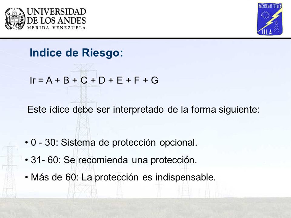 Indice de Riesgo: Ir = A + B + C + D + E + F + G