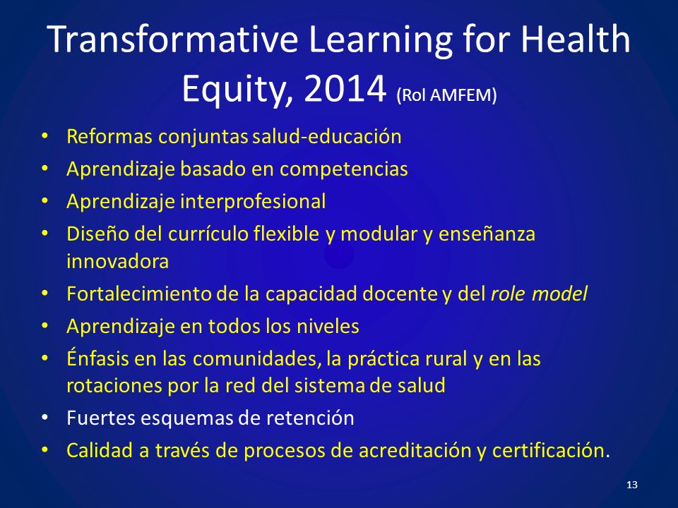 Transformative Learning for Health Equity, 2014 (Rol AMFEM)