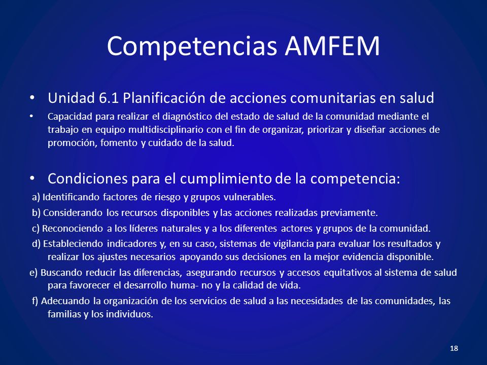 Competencias AMFEM Unidad 6.1 Planificación de acciones comunitarias en salud.