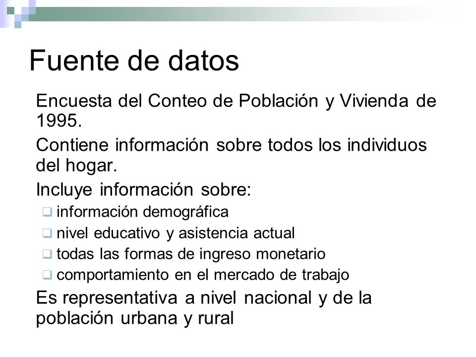 Fuente de datos Encuesta del Conteo de Población y Vivienda de 1995.