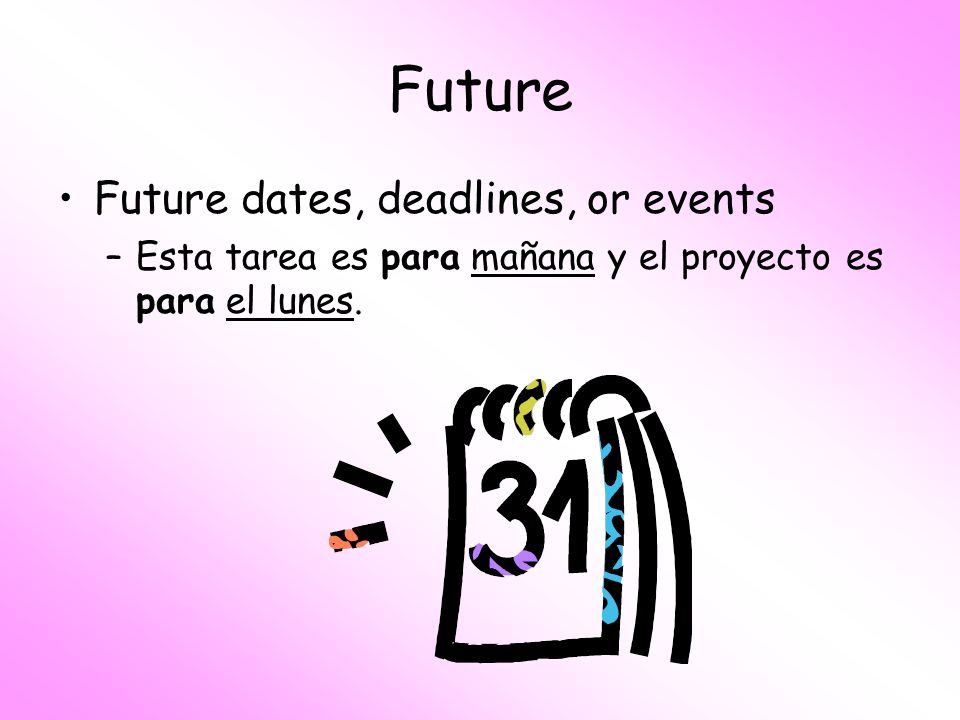 Future Future dates, deadlines, or events