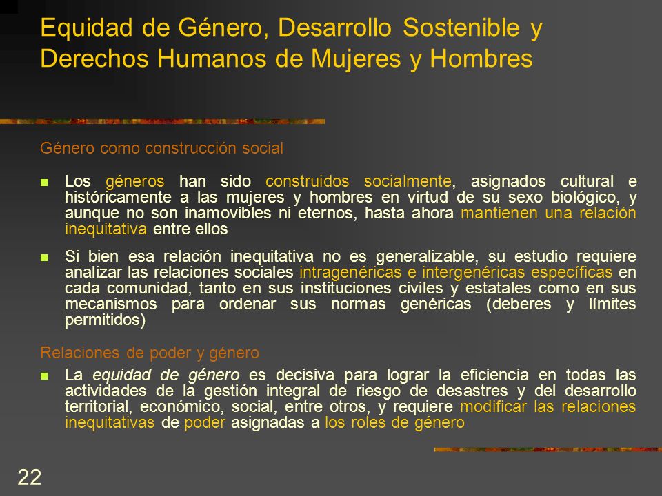 Equidad de Género, Desarrollo Sostenible y Derechos Humanos de Mujeres y Hombres