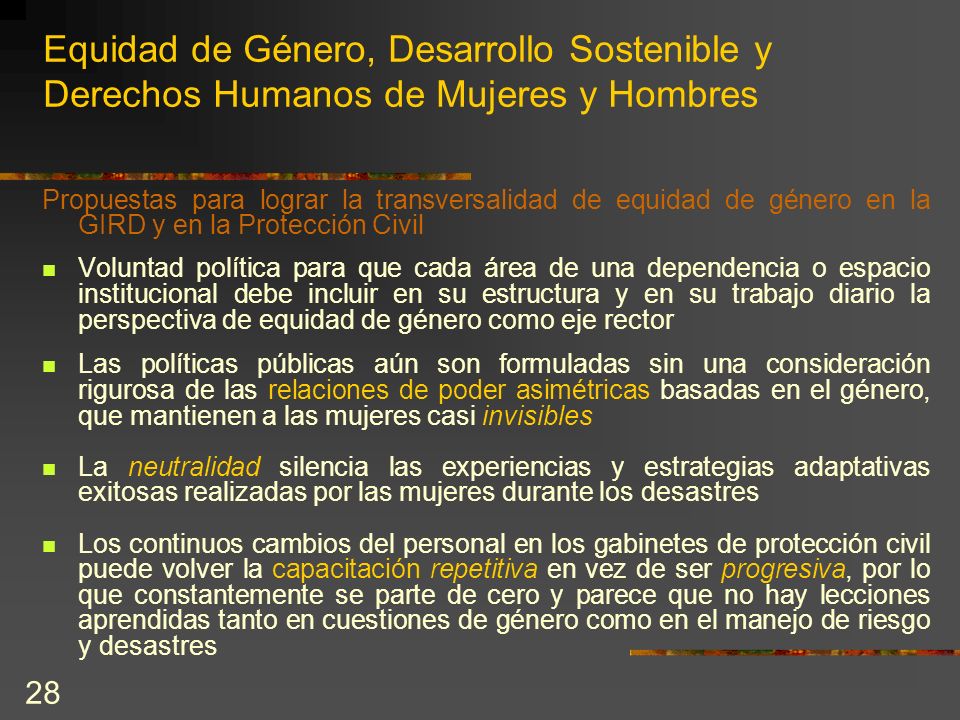 Equidad de Género, Desarrollo Sostenible y Derechos Humanos de Mujeres y Hombres