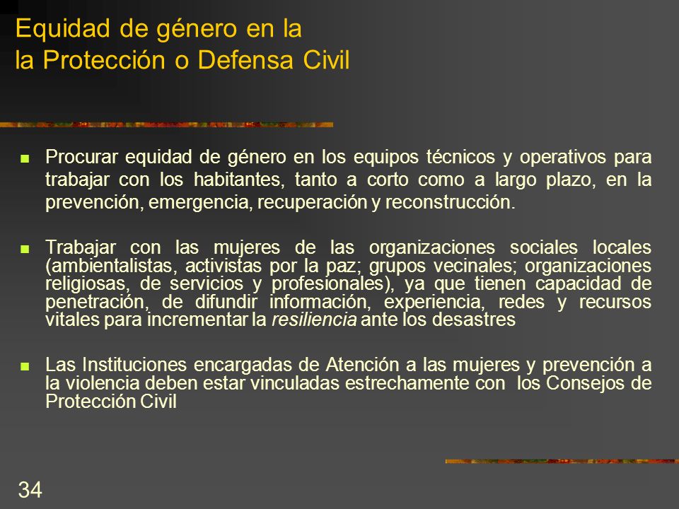 Equidad de género en la la Protección o Defensa Civil