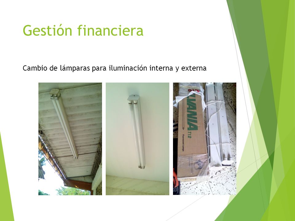 Gestión financiera Cambio de lámparas para iluminación interna y externa