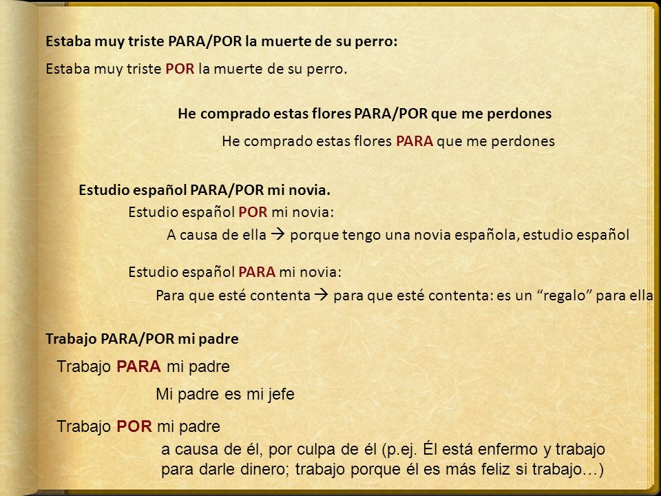 Estaba muy triste PARA/POR la muerte de su perro: