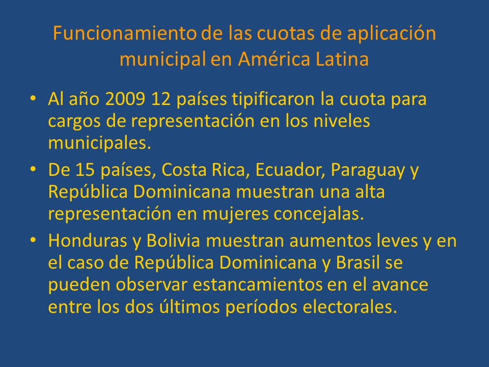 Funcionamiento de las cuotas de aplicación municipal en América Latina