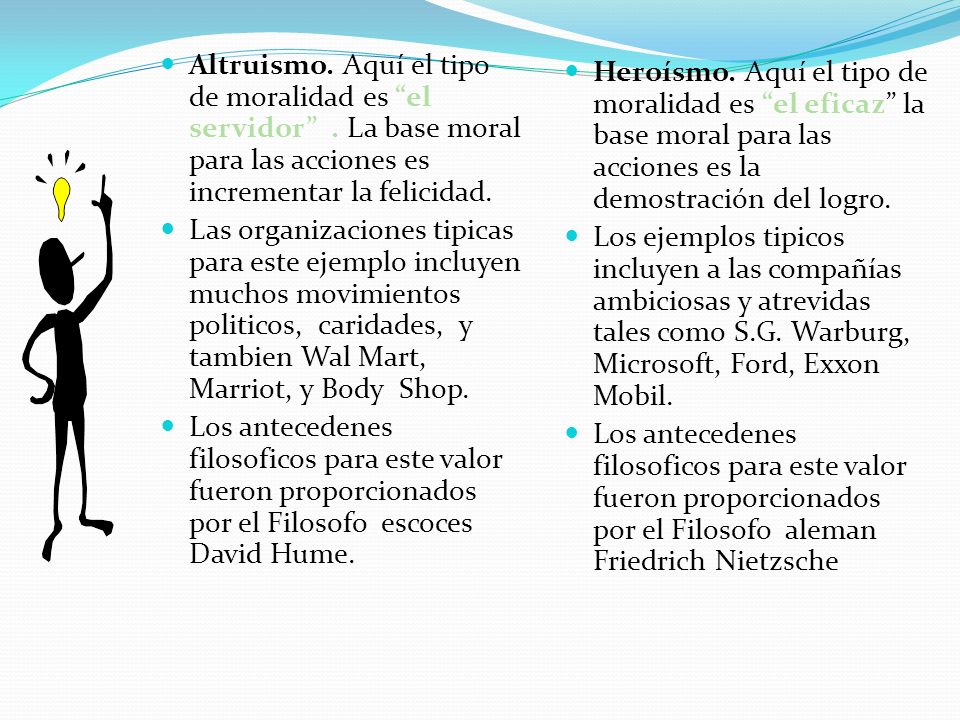 Altruismo. Aquí el tipo de moralidad es el servidor