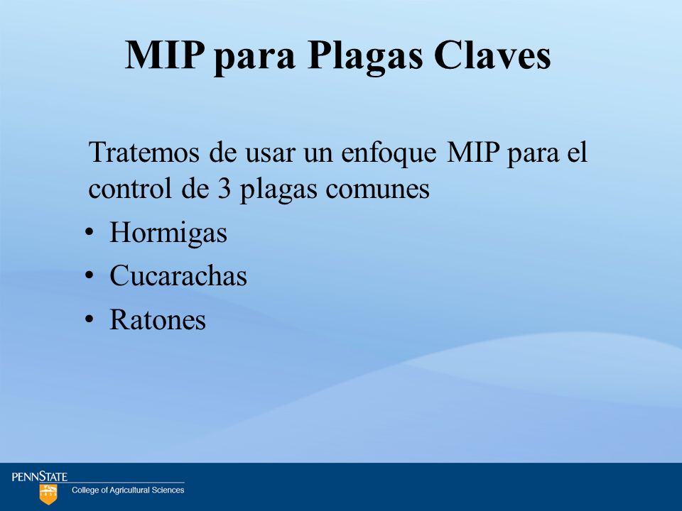 MIP para Plagas Claves Tratemos de usar un enfoque MIP para el control de 3 plagas comunes. Hormigas.