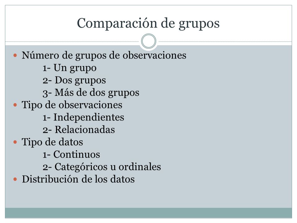 Comparación de grupos Número de grupos de observaciones 1- Un grupo