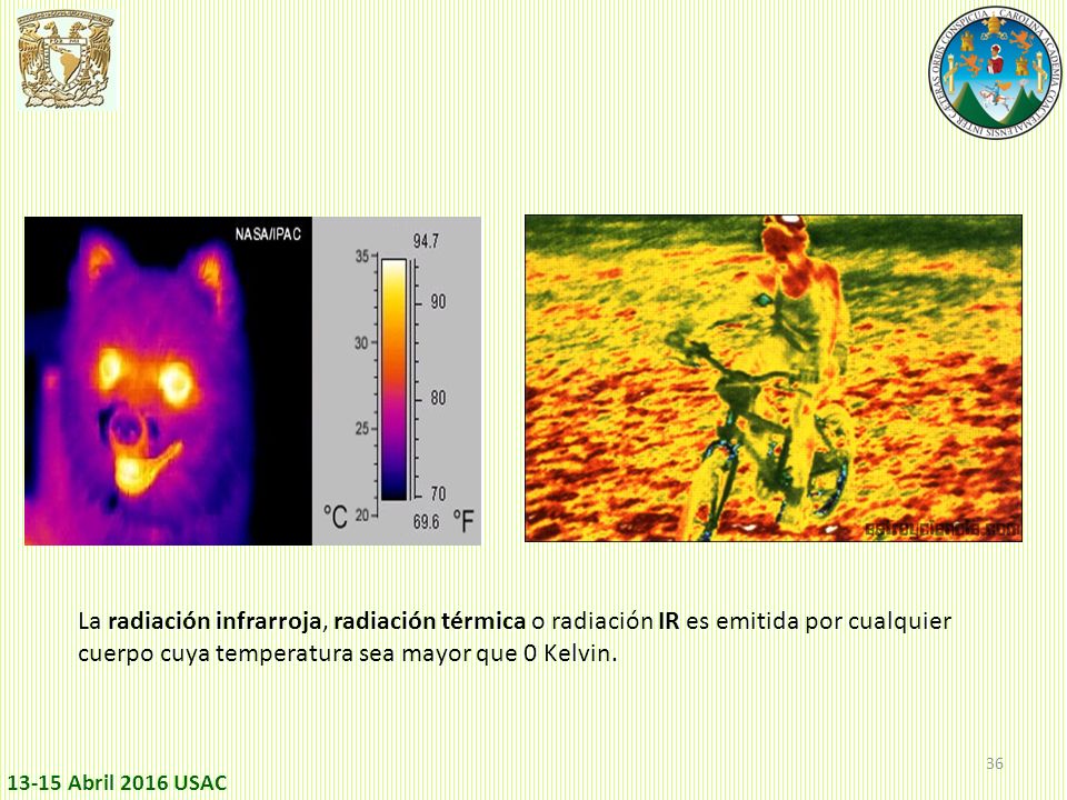 La radiación infrarroja, radiación térmica o radiación IR es emitida por cualquier cuerpo cuya temperatura sea mayor que 0 Kelvin.