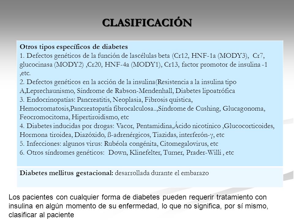 CLASIFICACIÓN Otros tipos específicos de diabetes