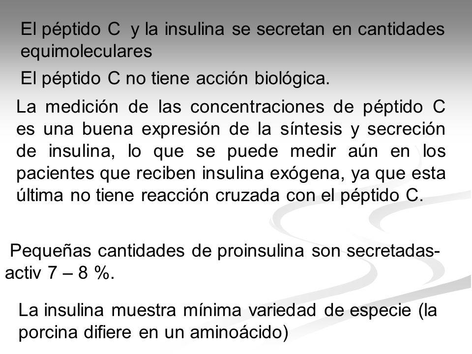 El péptido C y la insulina se secretan en cantidades equimoleculares