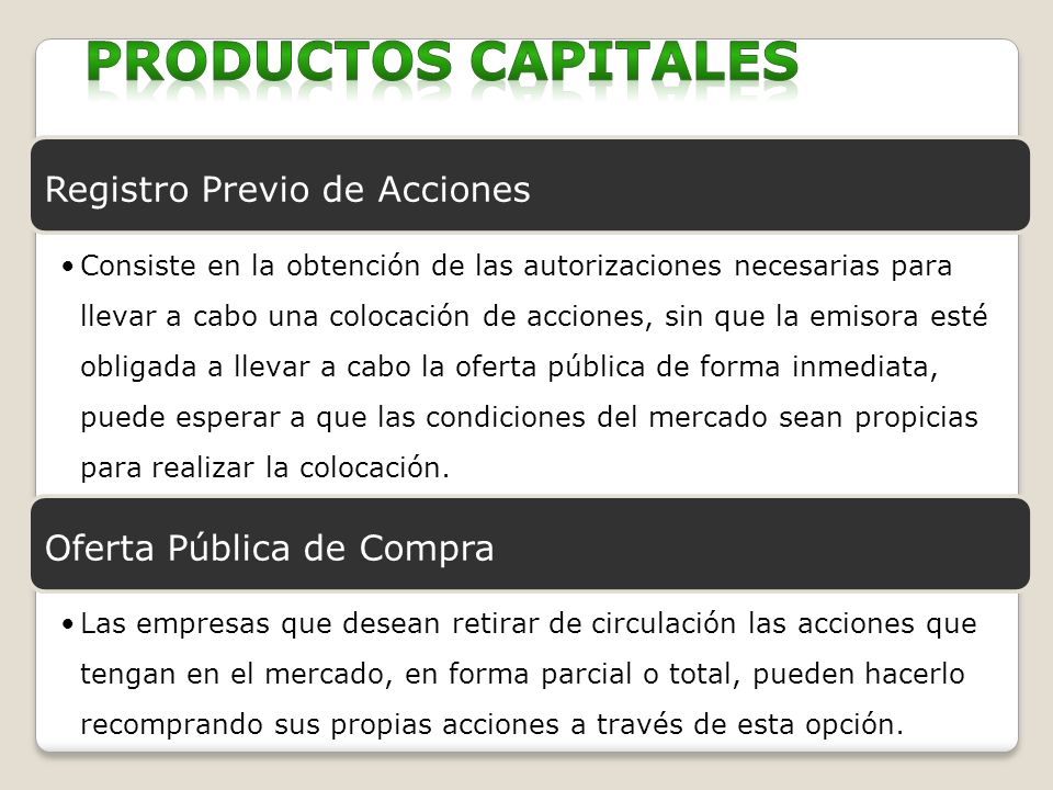 Productos Capitales Registro Previo de Acciones