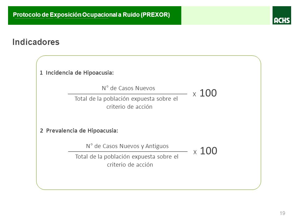 Indicadores 1 Incidencia de Hipoacusia: N° de Casos Nuevos X 100