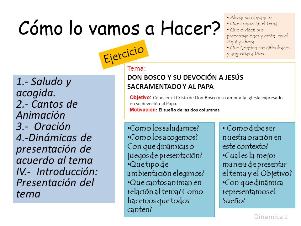 Cómo lo vamos a Hacer Ejercicio 1.- Saludo y acogida.