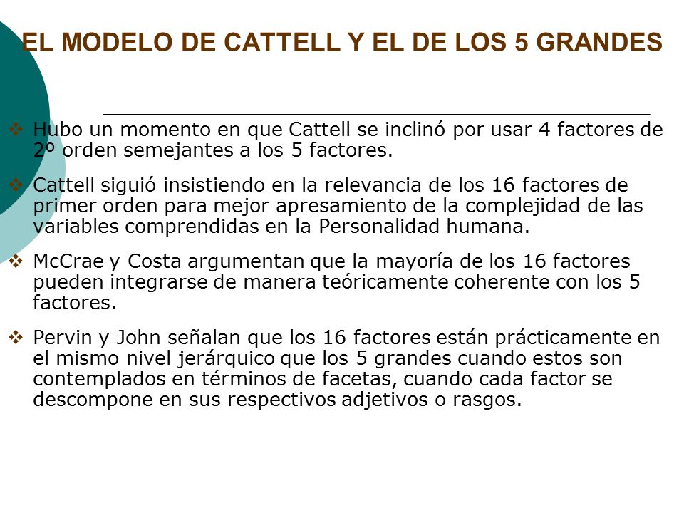 EL MODELO DE CATTELL Y EL DE LOS 5 GRANDES