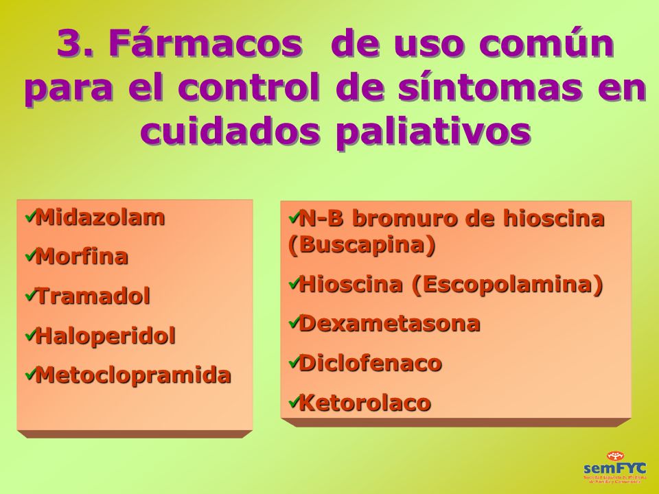 3. Fármacos de uso común para el control de síntomas en cuidados paliativos