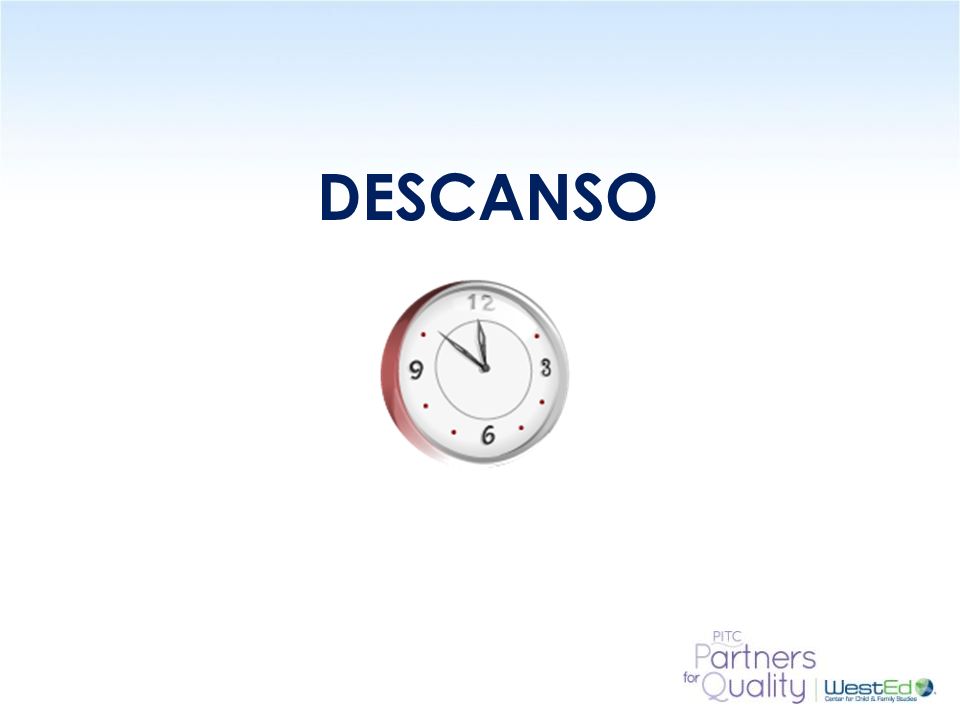 DESCANSO 15 Minute Break – ask participants to please return in 15 minutes.