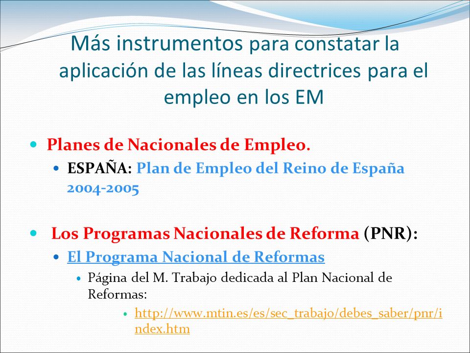 Más instrumentos para constatar la aplicación de las líneas directrices para el empleo en los EM