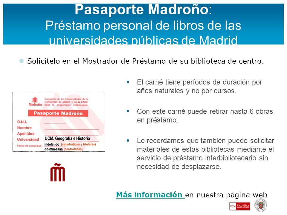 Pasaporte Madroño: Préstamo personal de libros de las universidades públicas de Madrid