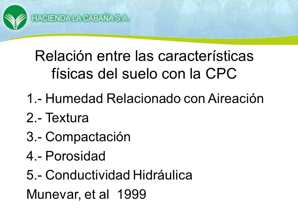 Relación entre las características físicas del suelo con la CPC