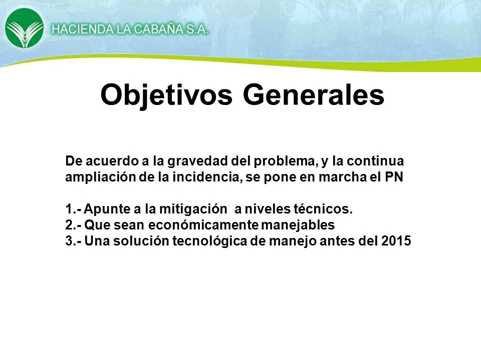 Objetivos Generales De acuerdo a la gravedad del problema, y la continua ampliación de la incidencia, se pone en marcha el PN.