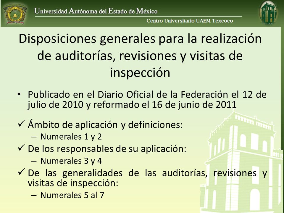 Disposiciones generales para la realización de auditorías, revisiones y visitas de inspección