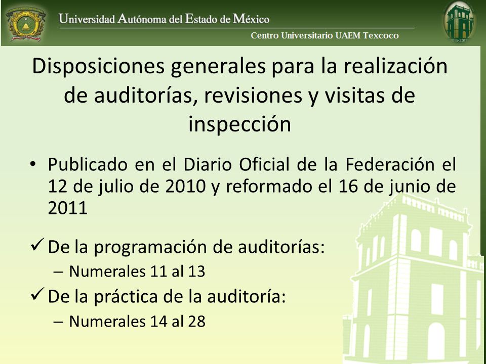 Disposiciones generales para la realización de auditorías, revisiones y visitas de inspección