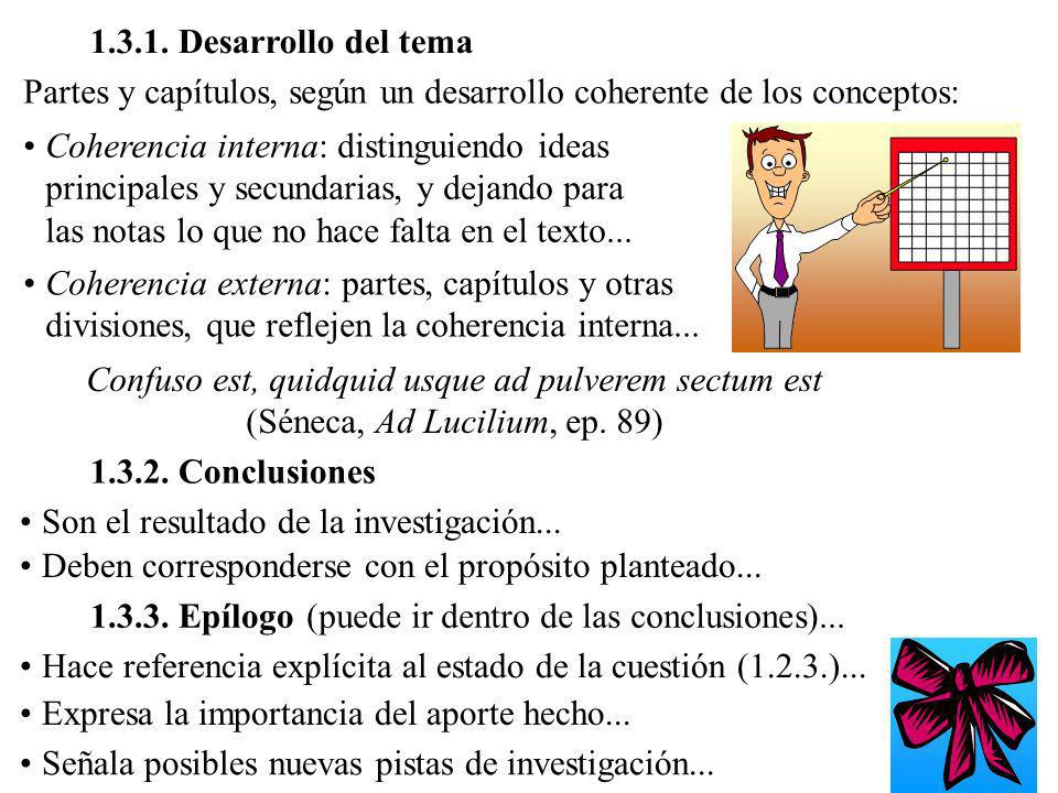 Desarrollo del tema Partes y capítulos, según un desarrollo coherente de los conceptos: