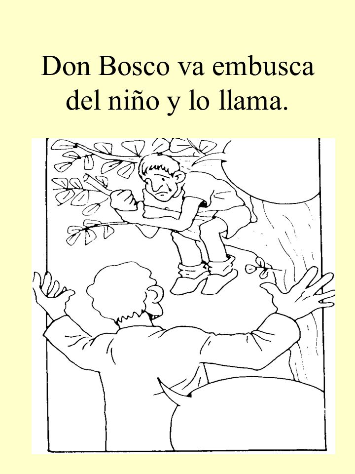 Don Bosco va embusca del niño y lo llama.