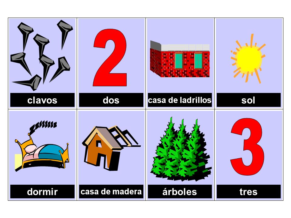 2 3 z clavos dos sol dormir árboles tres casa de ladrillos