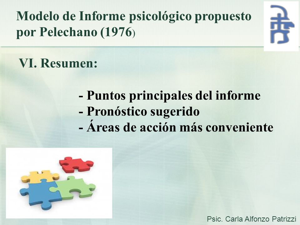 Modelo de Informe psicológico propuesto por Pelechano (1976)