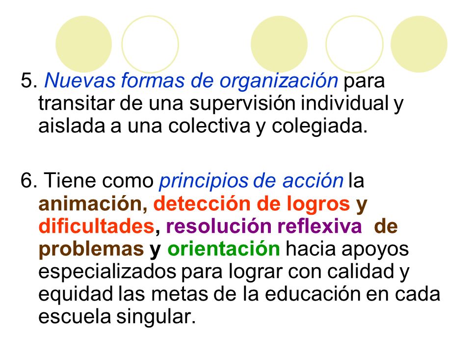 5. Nuevas formas de organización para transitar de una supervisión individual y aislada a una colectiva y colegiada.