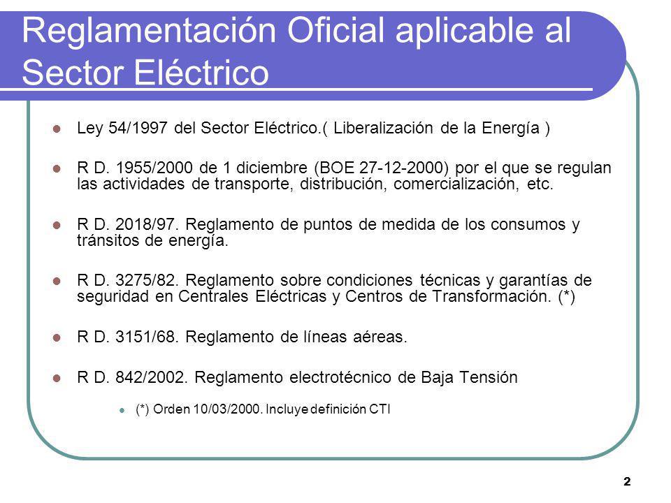 Reglamentación Oficial aplicable al Sector Eléctrico