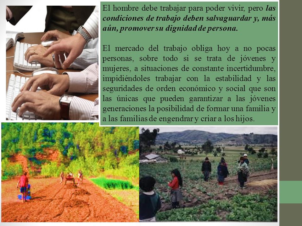 El hombre debe trabajar para poder vivir, pero las condiciones de trabajo deben salvaguardar y, más aún, promover su dignidad de persona.