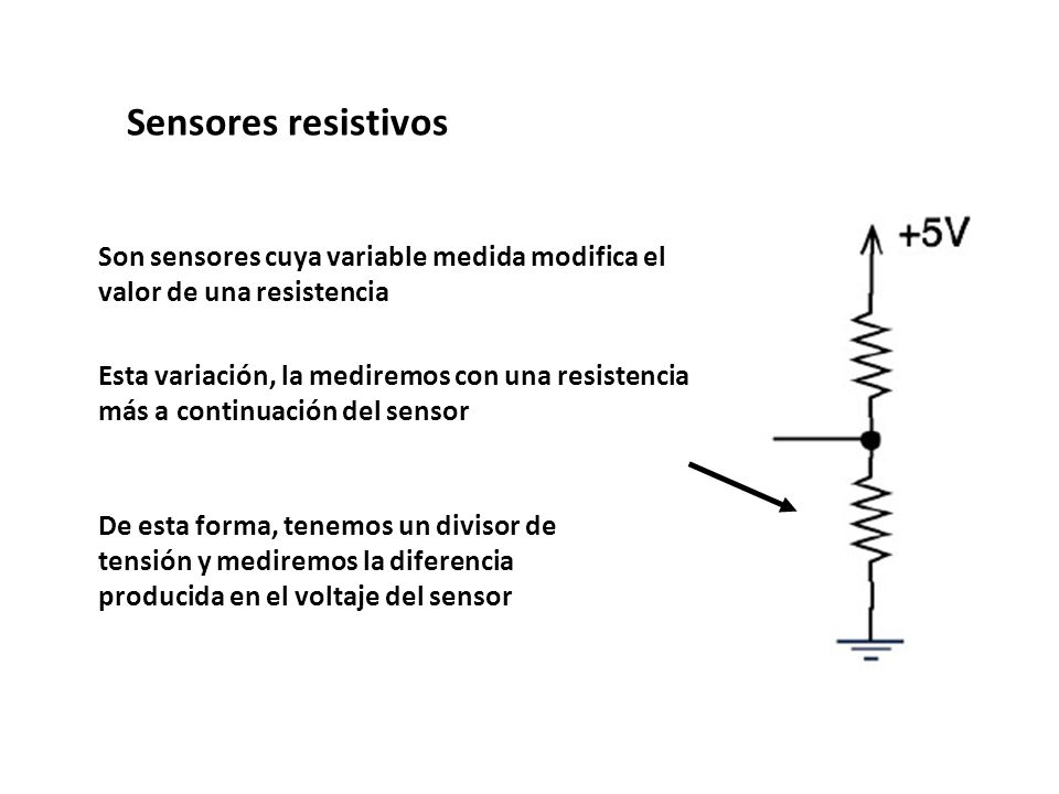 Sensores resistivos Son sensores cuya variable medida modifica el valor de una resistencia.