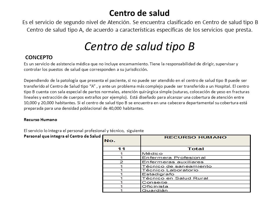 Centro de salud Es el servicio de segundo nivel de Atención