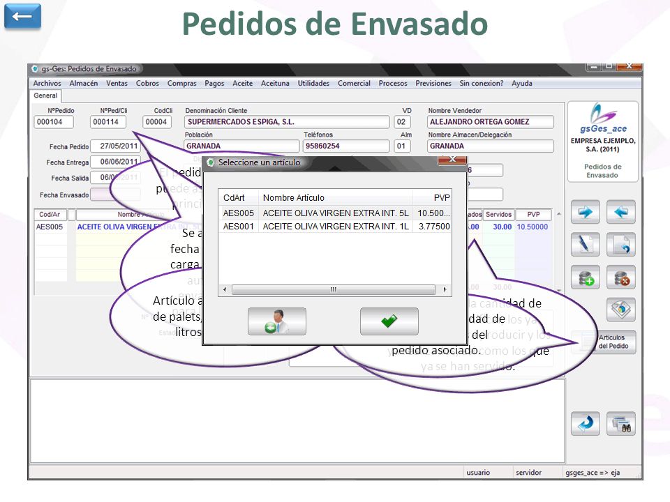 Tenemos la posibilidad de ver los artículos del pedido asociado.